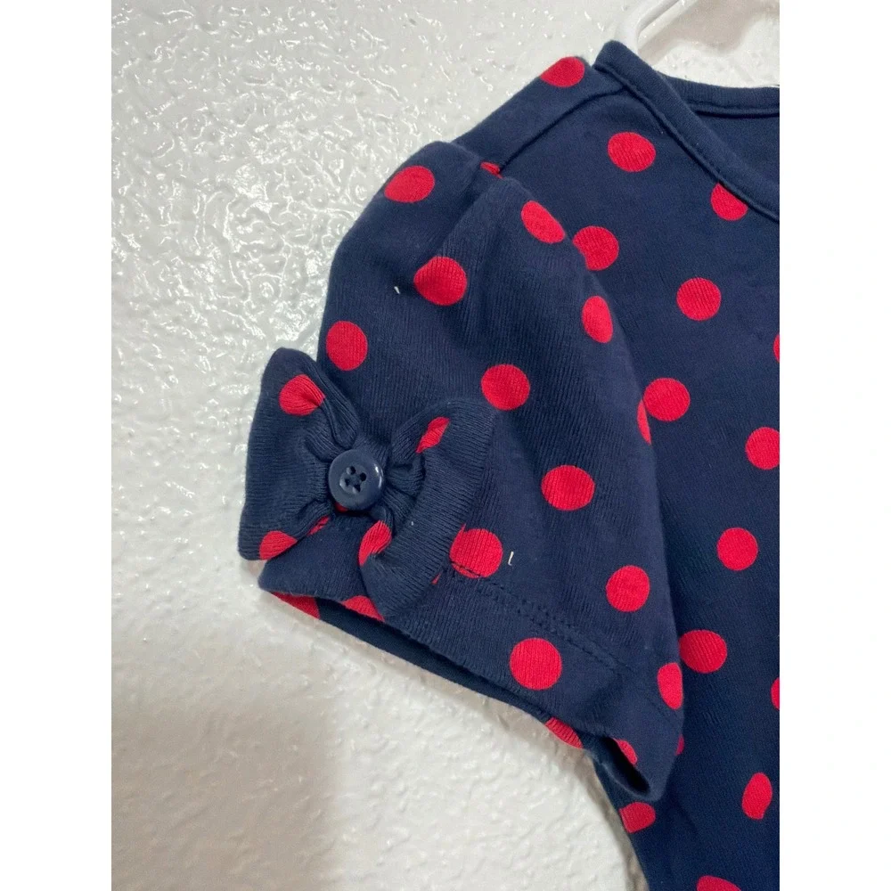 Gymboree Girls Navy Blue Red Polka Dot Bow Sleeve Cotton T-Shirt Size 5 NWT